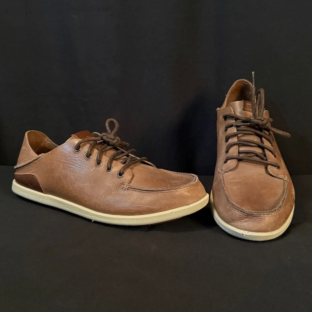 OluKai Nalukai Leather Lace Up Shoes Chukka Husk Silt Slip On 10378-6Z21 Mens 10